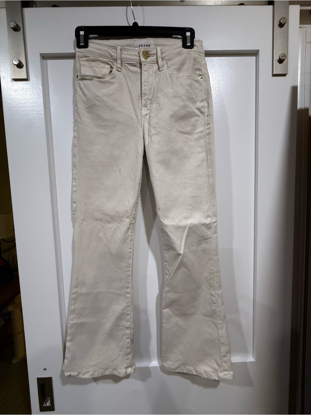 Frame Denim Cream High-Rise Wide-Leg Jeans